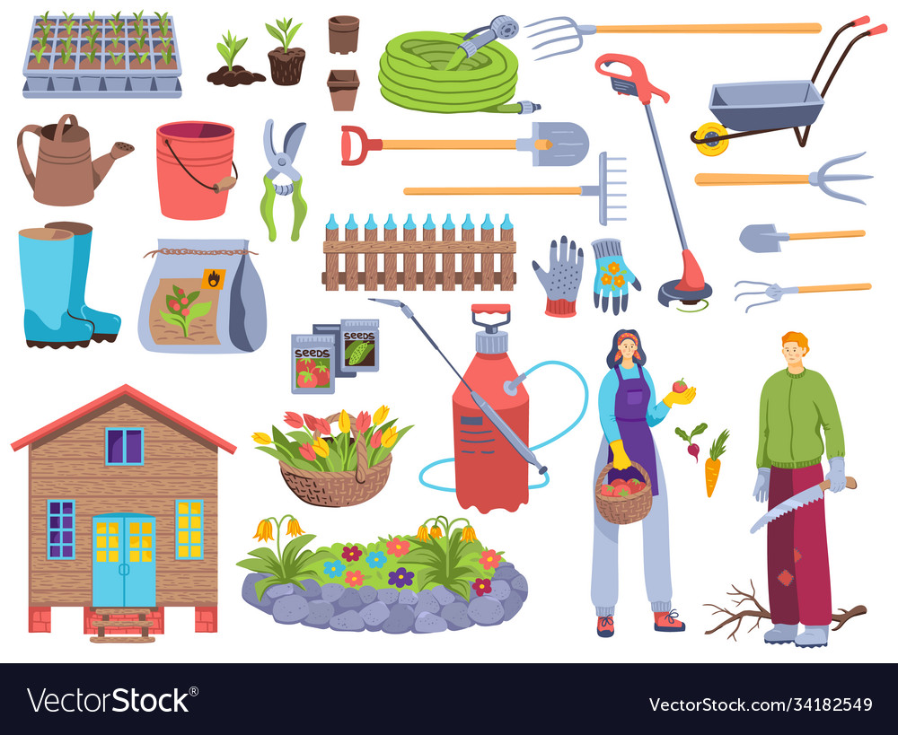 Garden Tools Set Cartoon Flat Royalty Free Vector Image