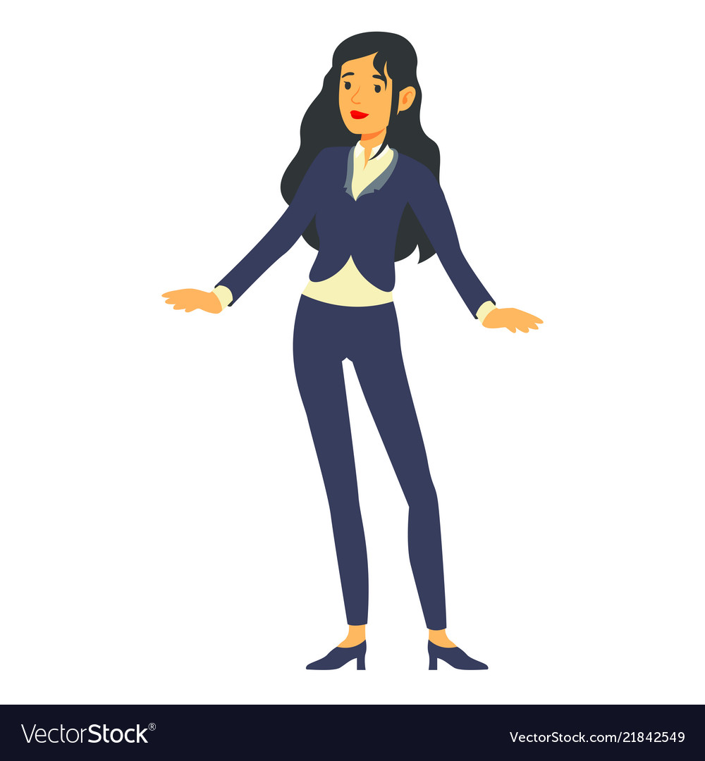 Long Haired Woman In A Suit On A White Background Vector Image