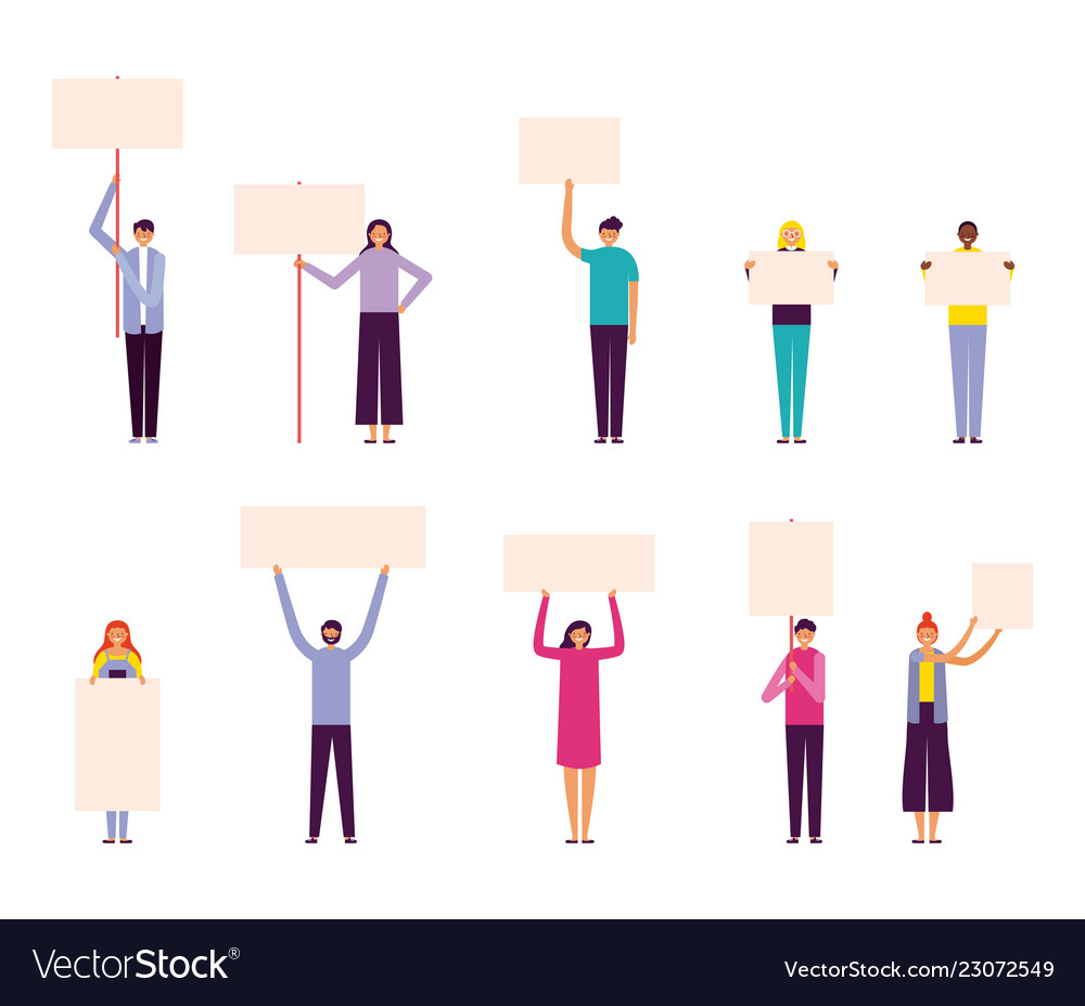 People holding banners Royalty Free Vector Image