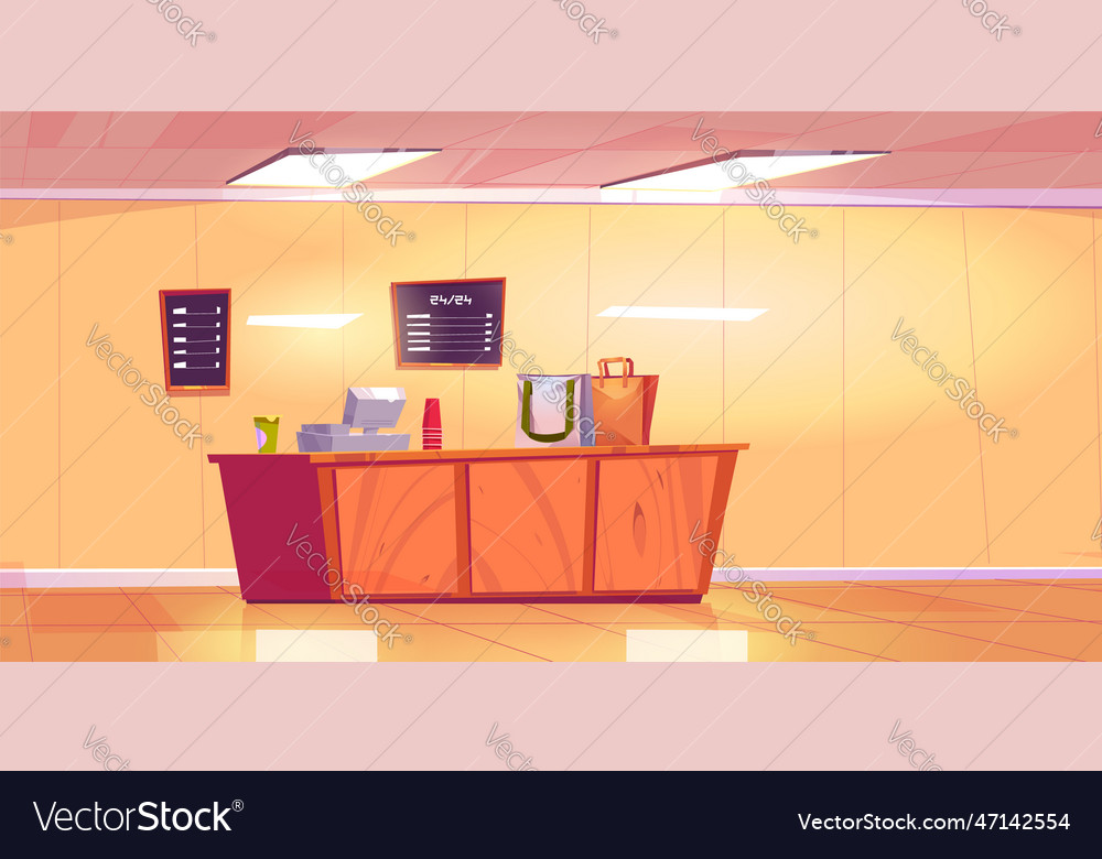 Cartoon shop counter with cash register Royalty Free Vector