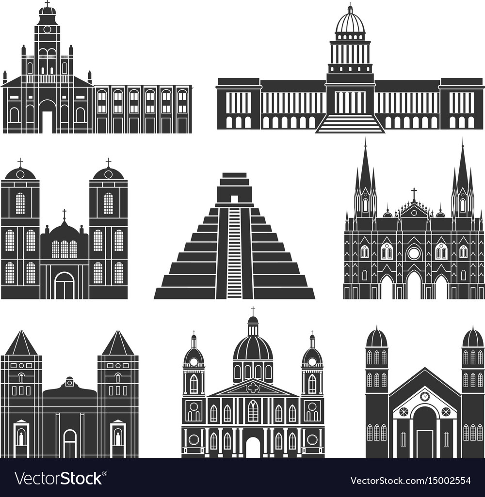 Central america american buildings on white Vector Image