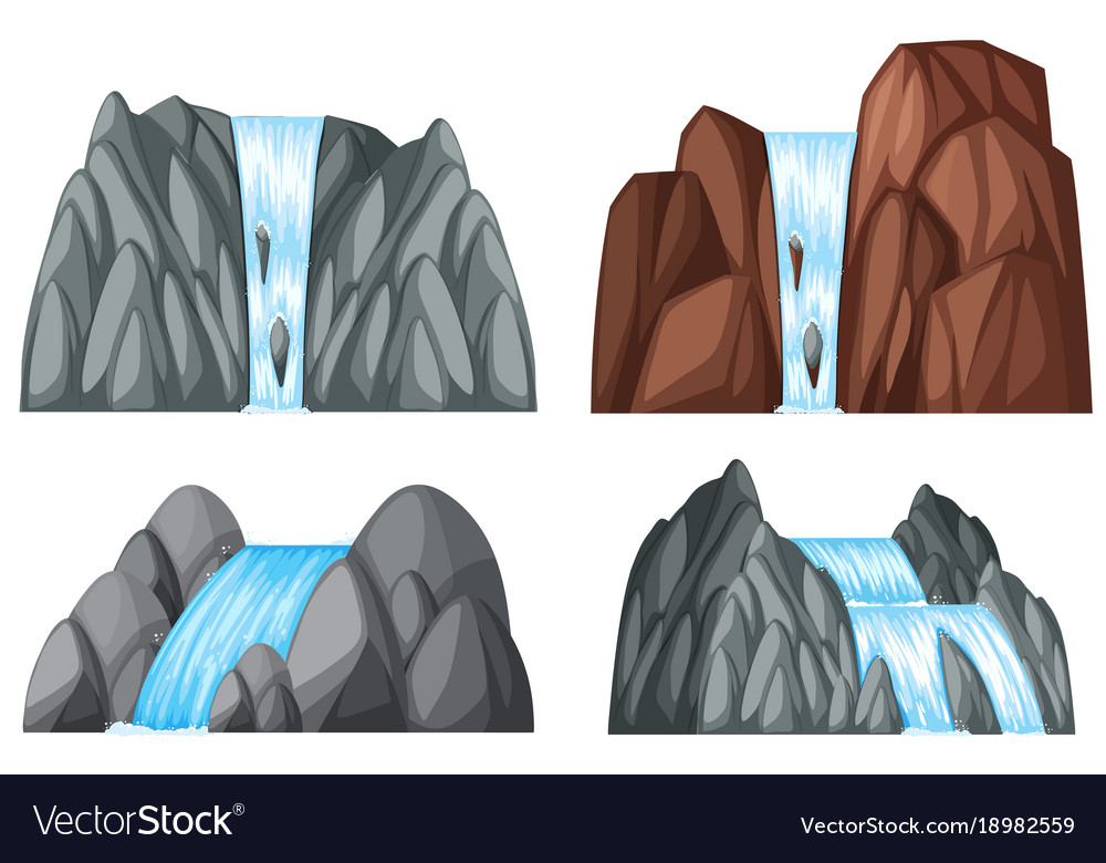 Four pattern of waterfall and rocks