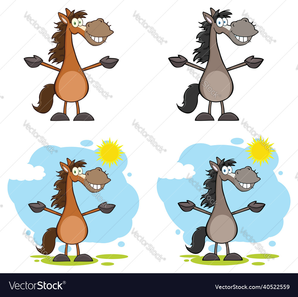 Horse cartoon mascot character collection Vector Image