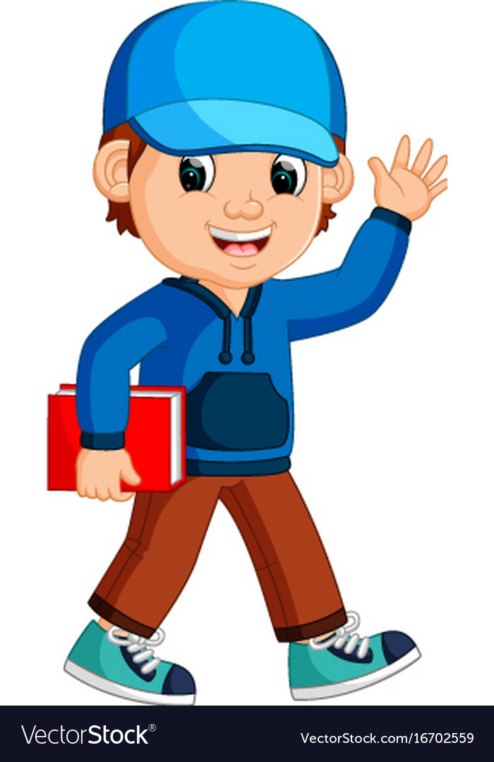 Kids boy carrying book cartoon Royalty Free Vector Image