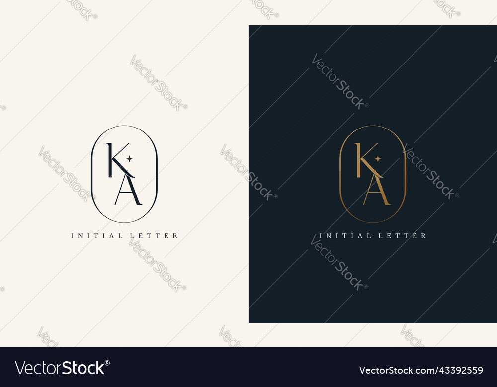 Premium ka logo monogram with gold circle frame Vector Image