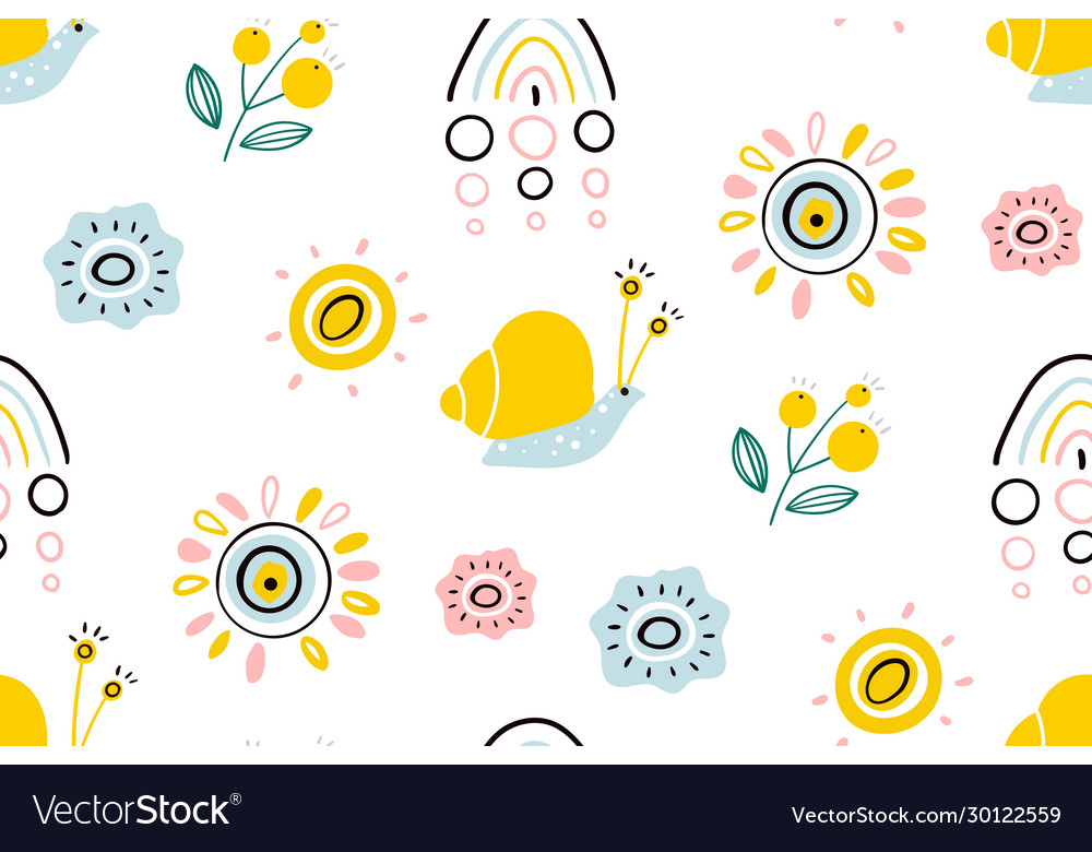 Spring with rainbow sun flowers vector image Spring with rainbow sun flowers