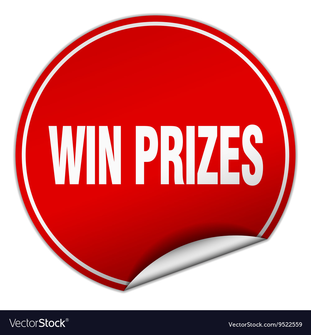 Win prizes round red sticker isolated on white Vector Image