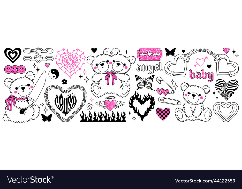 Y2k glamour pink stickers in trendy emo goth 2000s