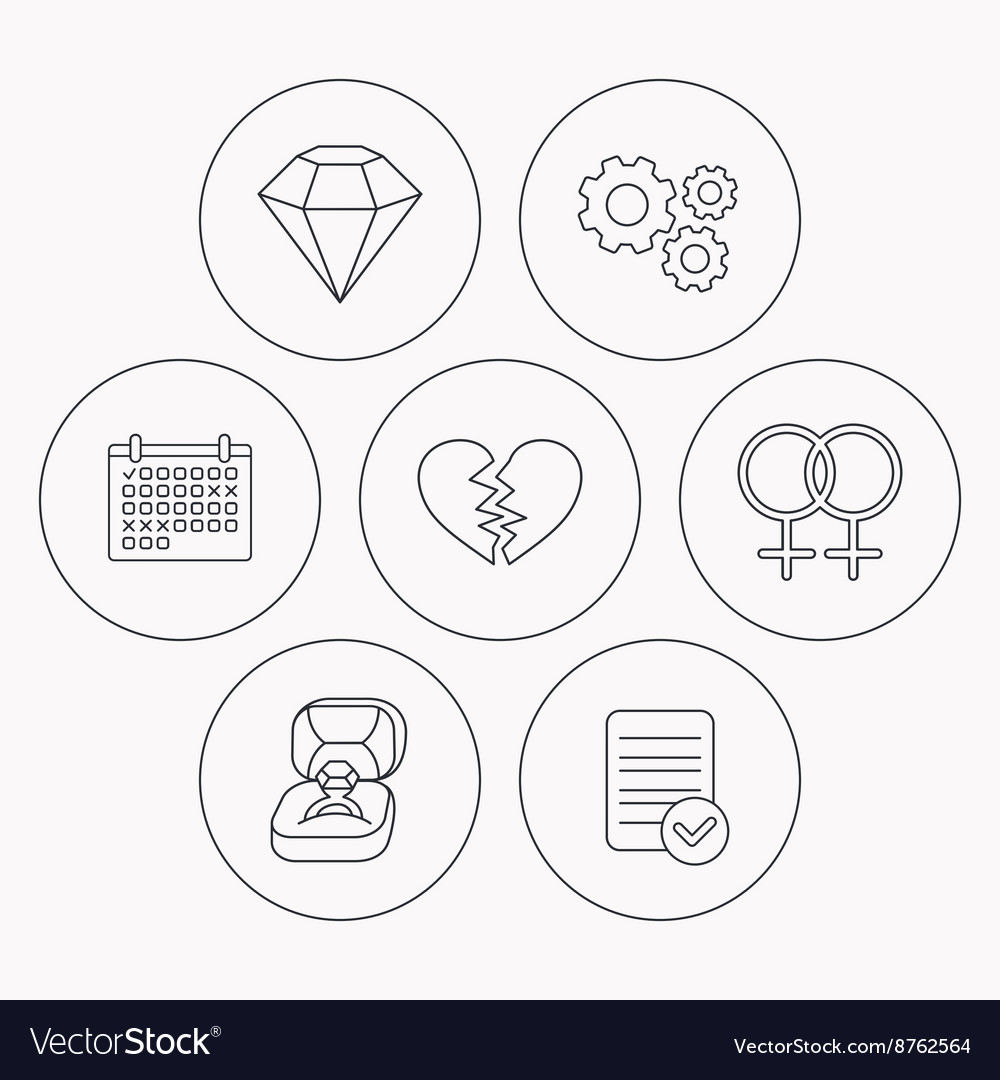 Broken heart diamond and engagement ring icons Vector Image