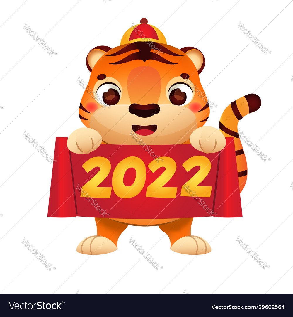 Cartoon tiger with celebration scroll happy Vector Image