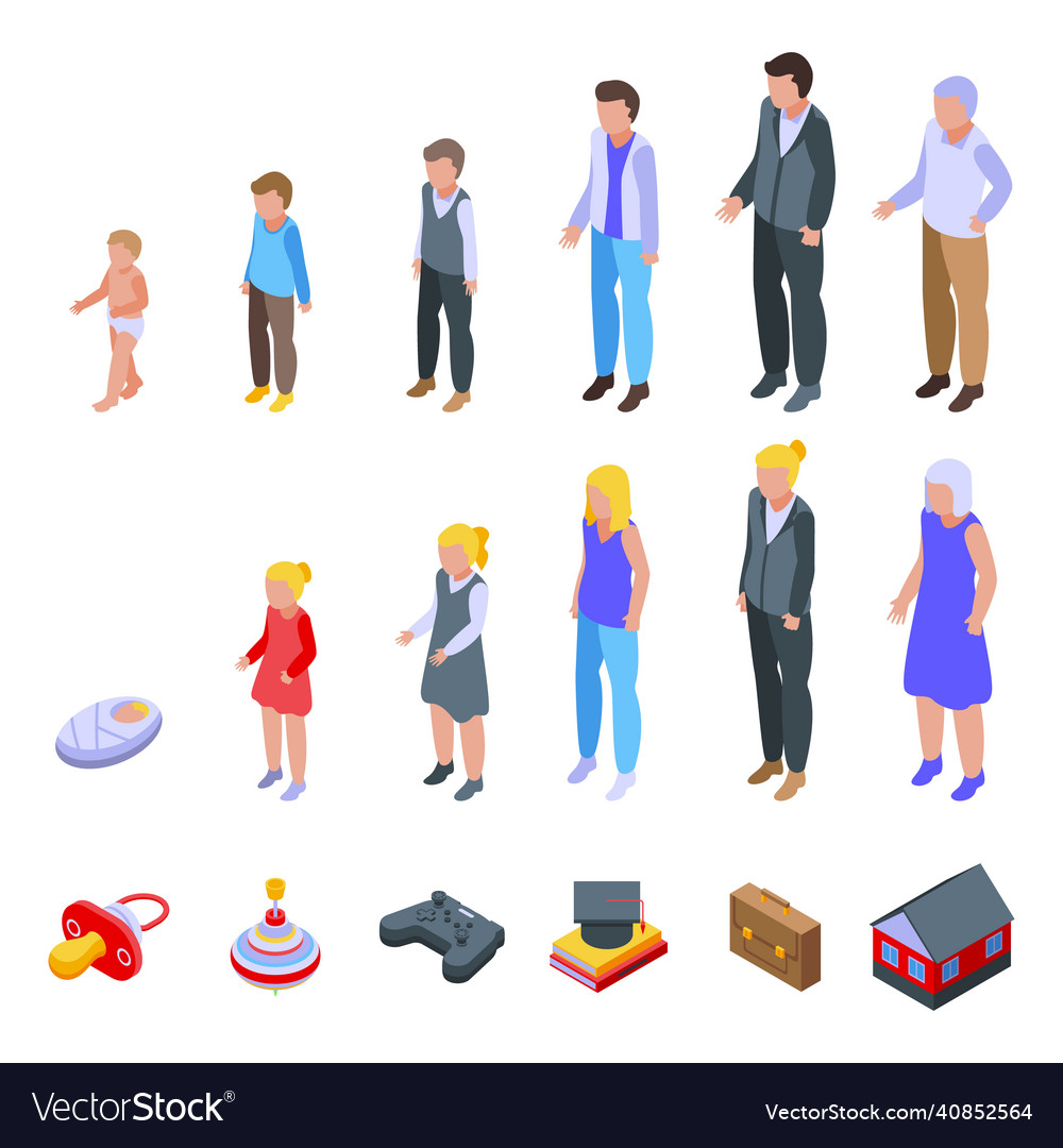 Generation icons set isometric style Royalty Free Vector