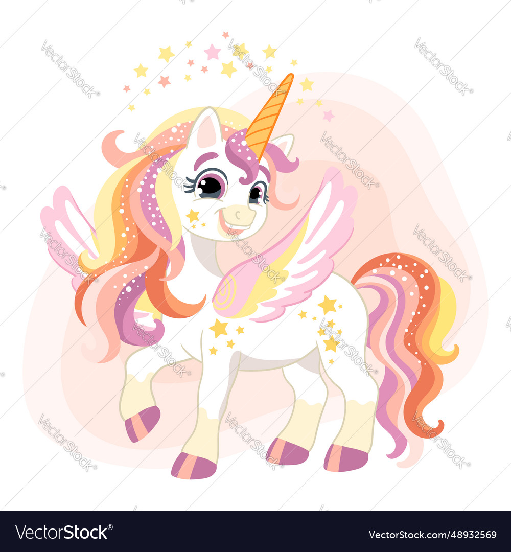 Cute cartoon character wingled lovely unicorn Vector Image