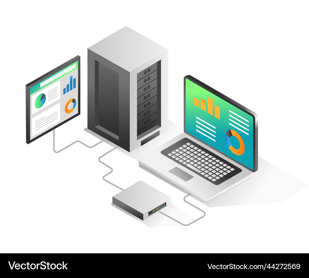 Flat isometric concept laptop analysis data Vector Image