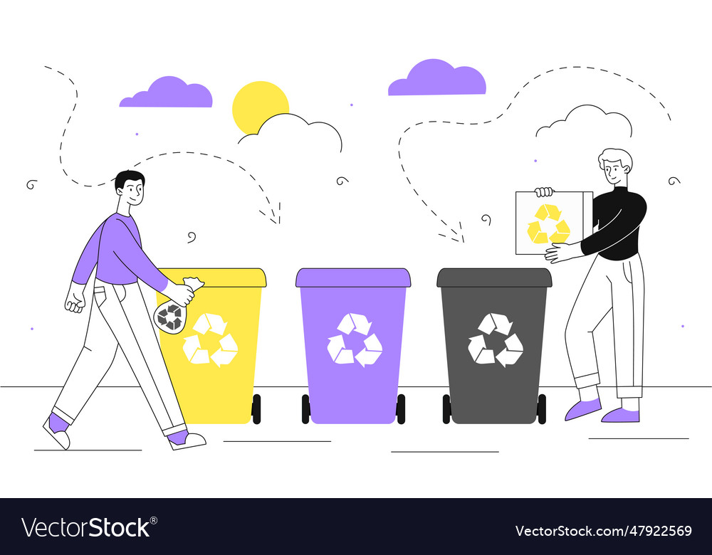 People sorting garbage line concept Royalty Free Vector