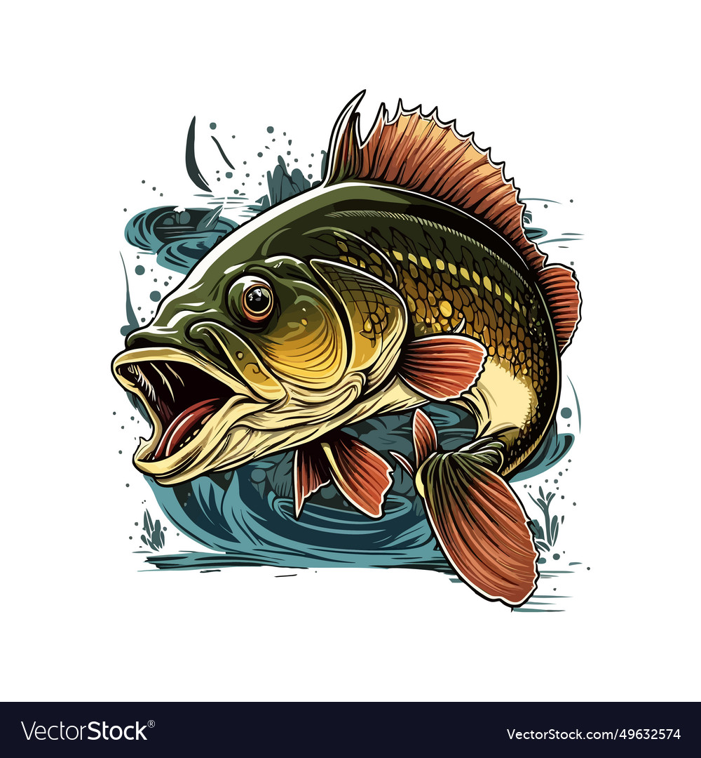 Big bass fish cartoon for t shirt Royalty Free Vector Image