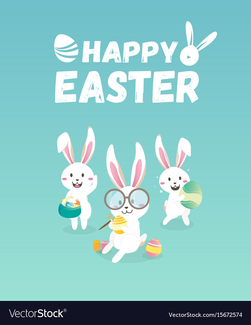 Happy easter day with white rabbit Royalty Free Vector Image