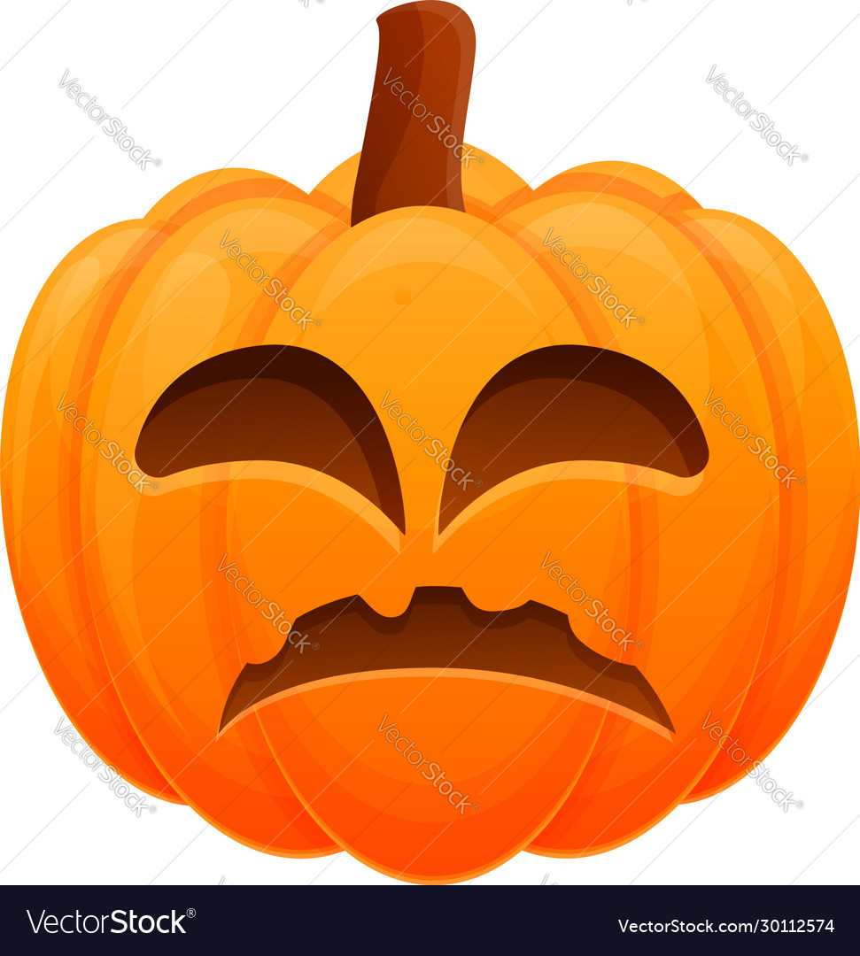 Sad evil pumpkin icon cartoon style Royalty Free Vector