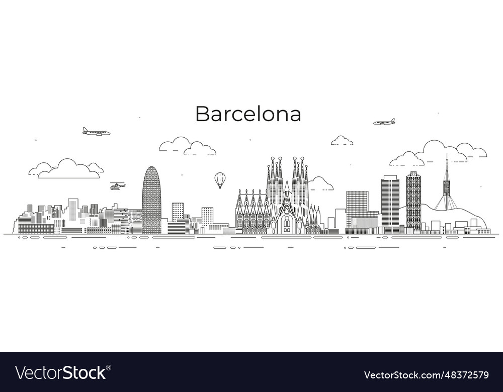 Barcelona cityscape line art Royalty Free Vector Image