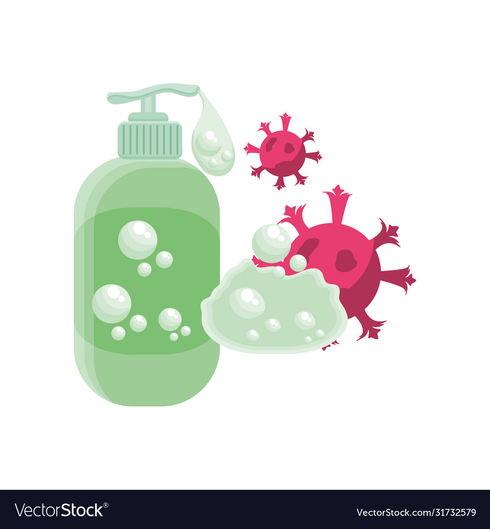 Liquid Soap With Coronavirus On White Background Vector Image