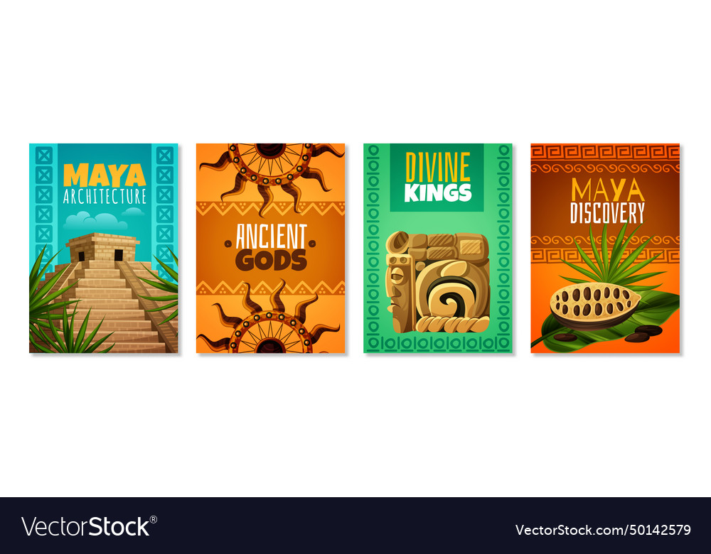 Maya civilization cartoon posters Royalty Free Vector Image