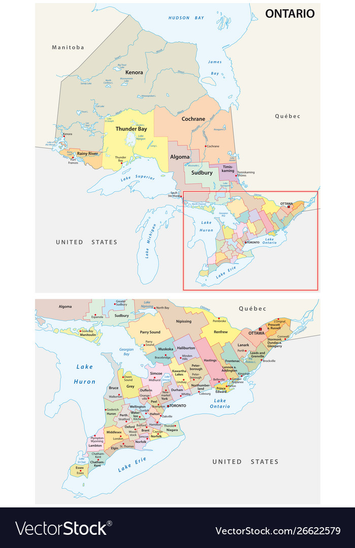 Ontario administrative and political map Vector Image