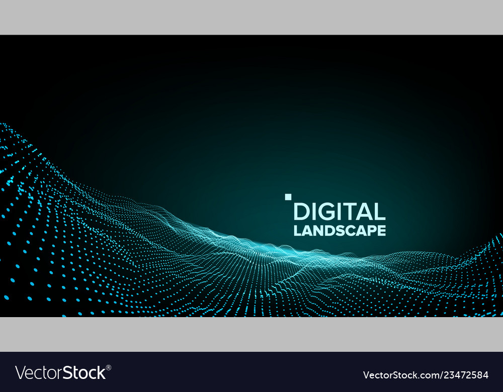 Abstract landscape particle wireframe big Vector Image