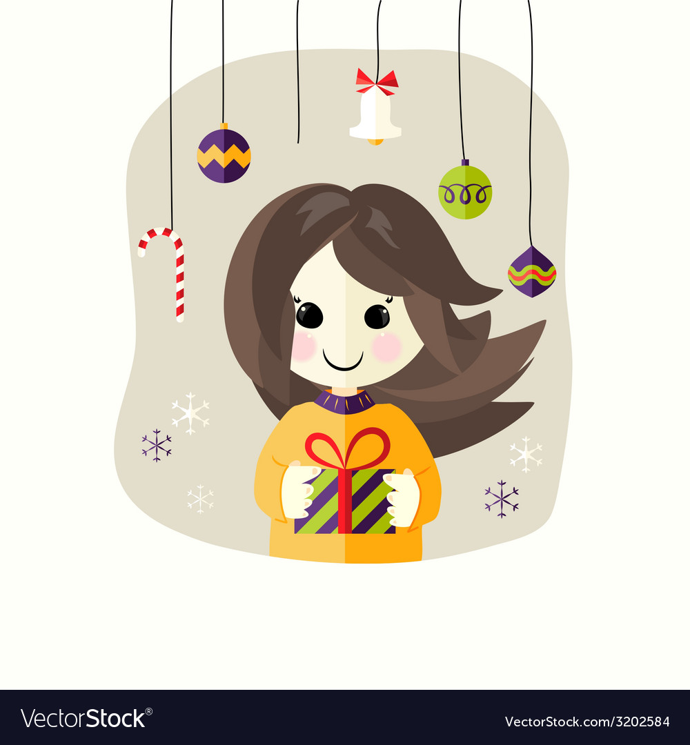 Christmas girl with present box Royalty Free Vector Image