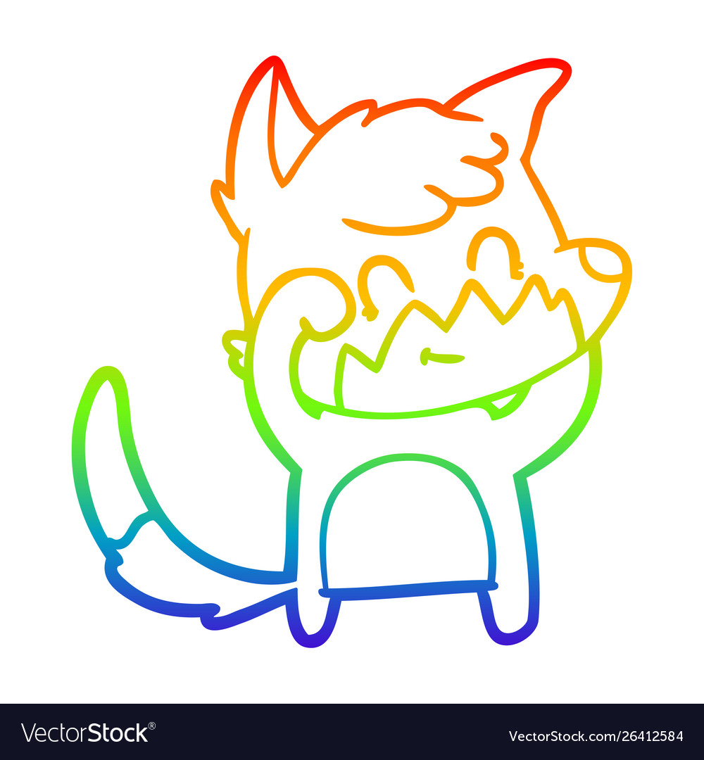 Rainbow gradient line drawing cartoon friendly fox