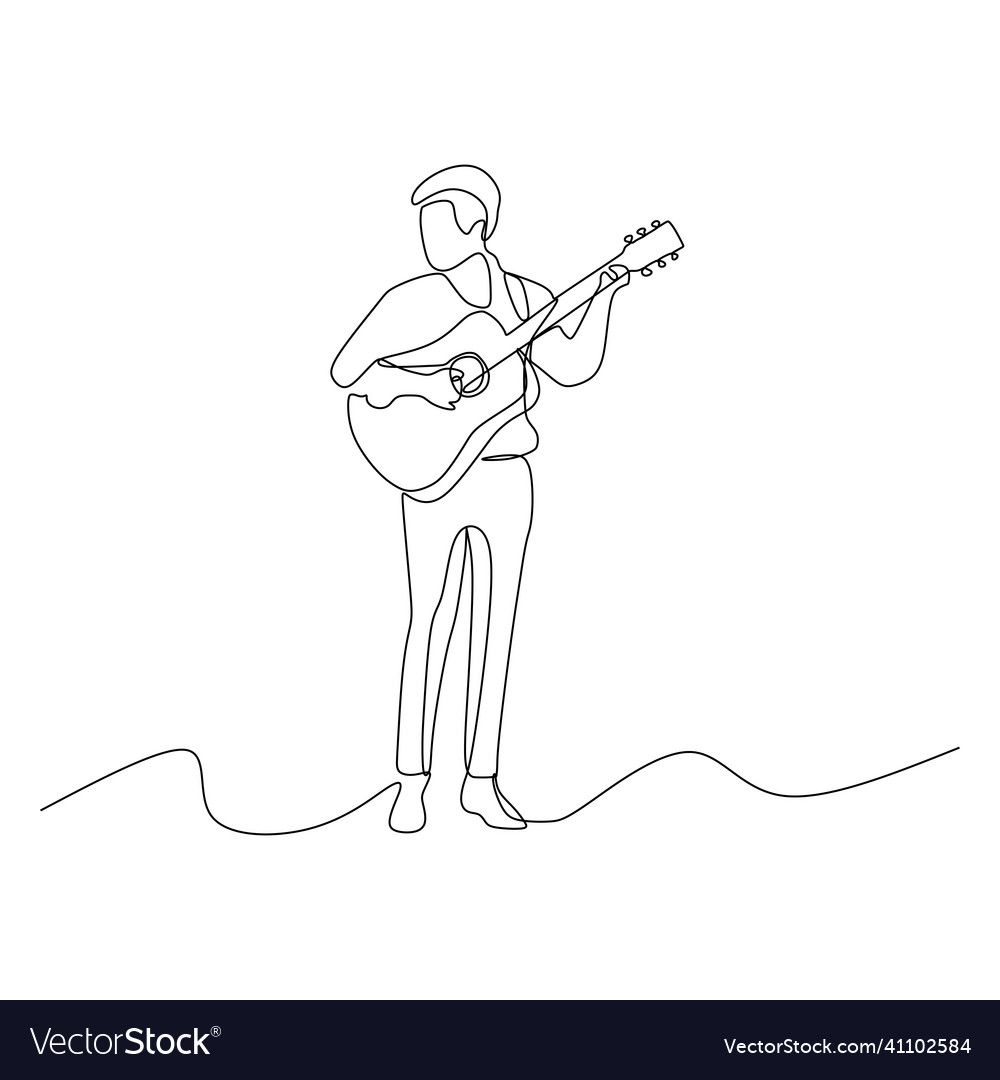 Single line drawing of a musician playing guitar Vector Image