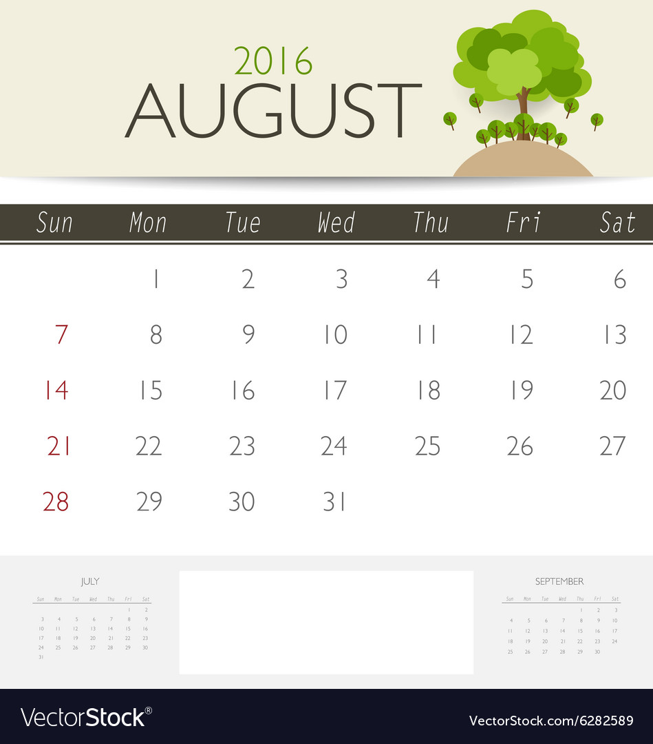 2016 calendar monthly calendar template for august