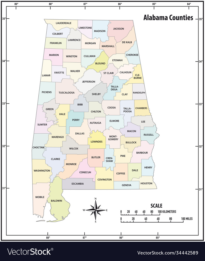 Alabama state outline administrative map Vector Image