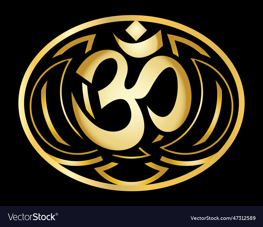 Golden om sign on a black background color Vector Image