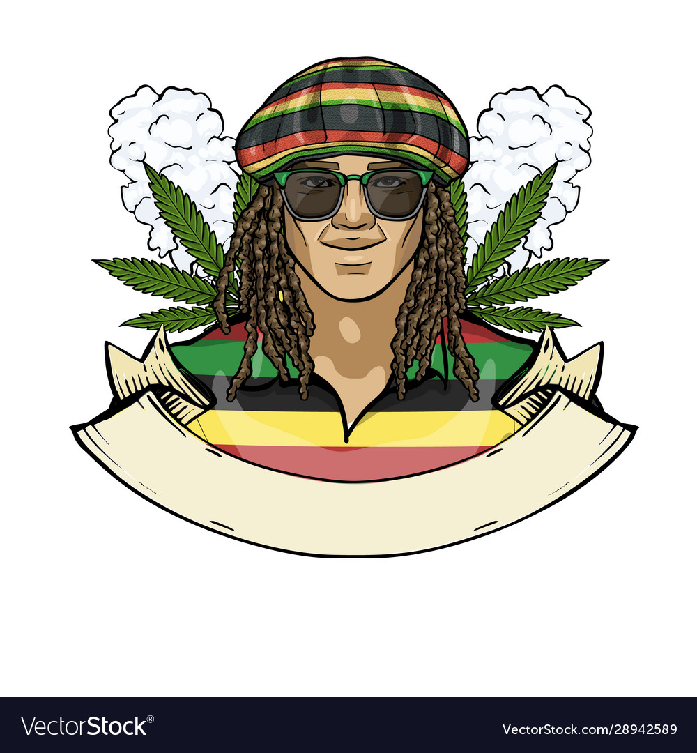 Hand drawn color sketch rastaman Royalty Free Vector Image