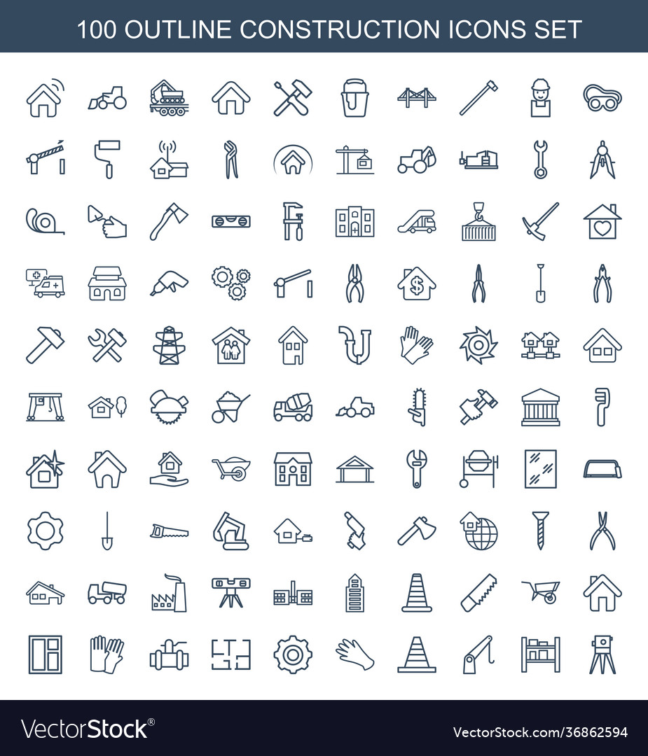 100 construction icons Royalty Free Vector Image