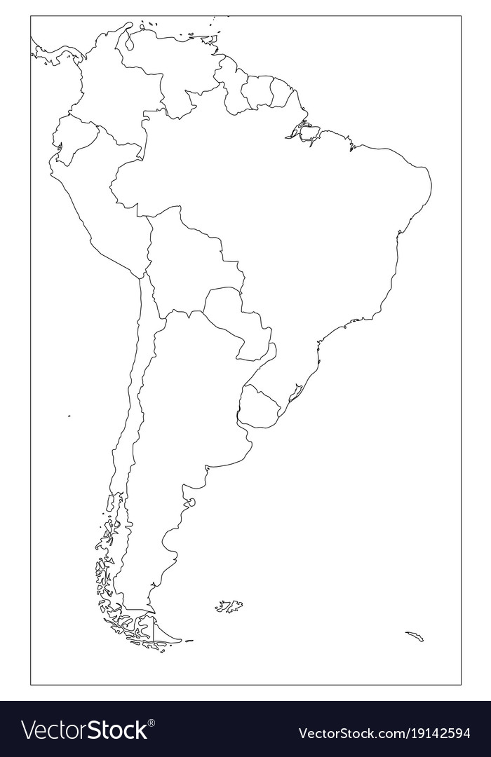 Blank Political Map South America Simple Flat Vector Image