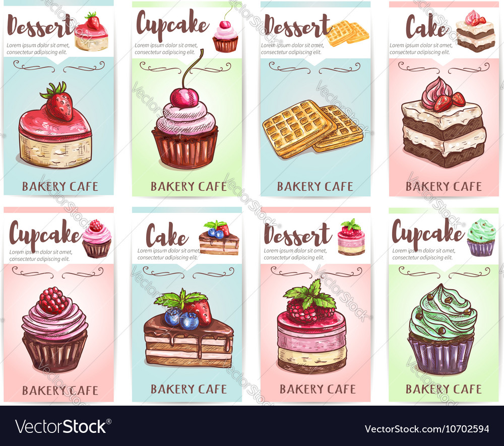 Cake Cupcake Muffin And Waffle Banners Royalty Free Vector