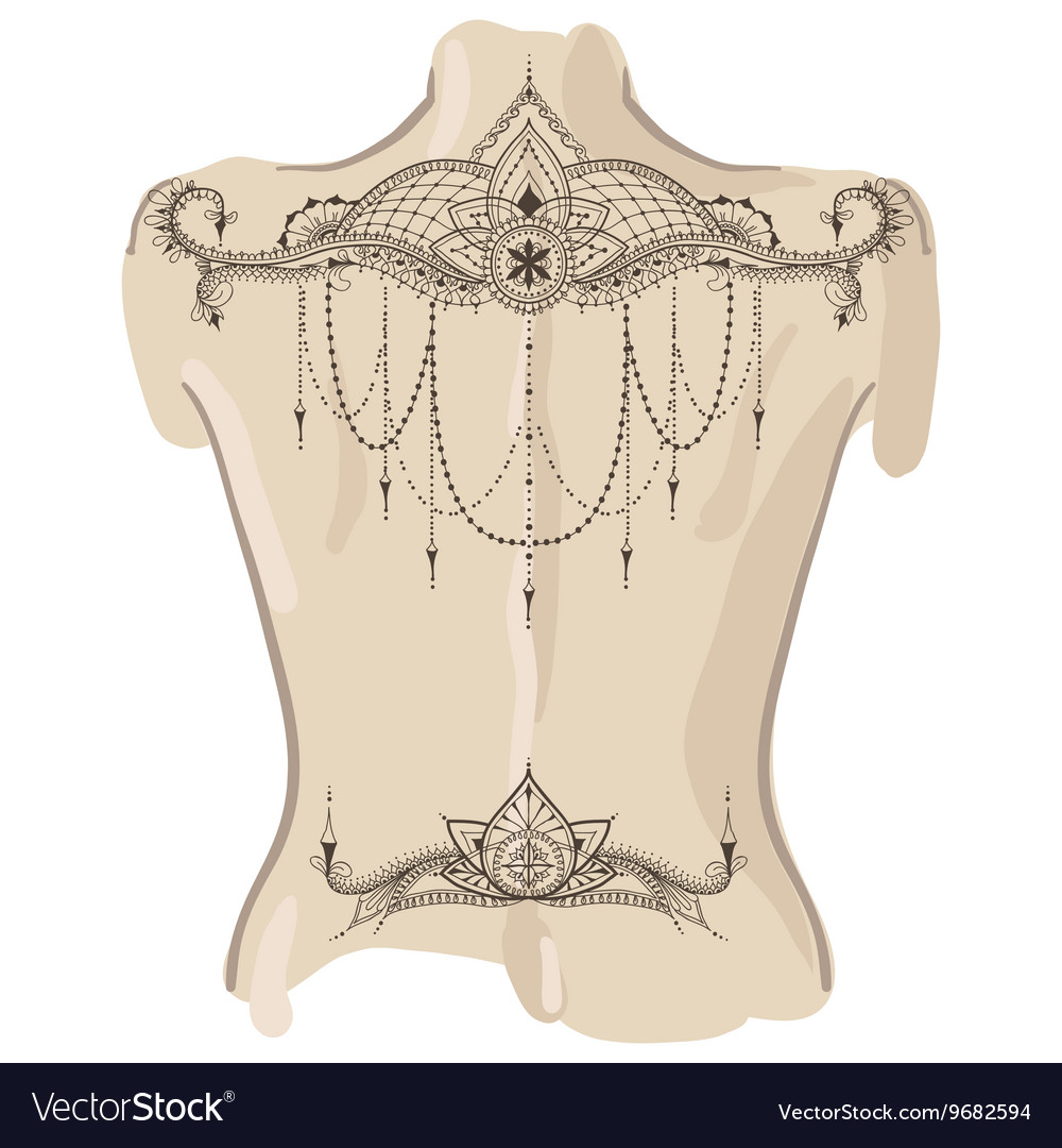 Mehndy Flowers Tattoo Template On Her Back Vector Image