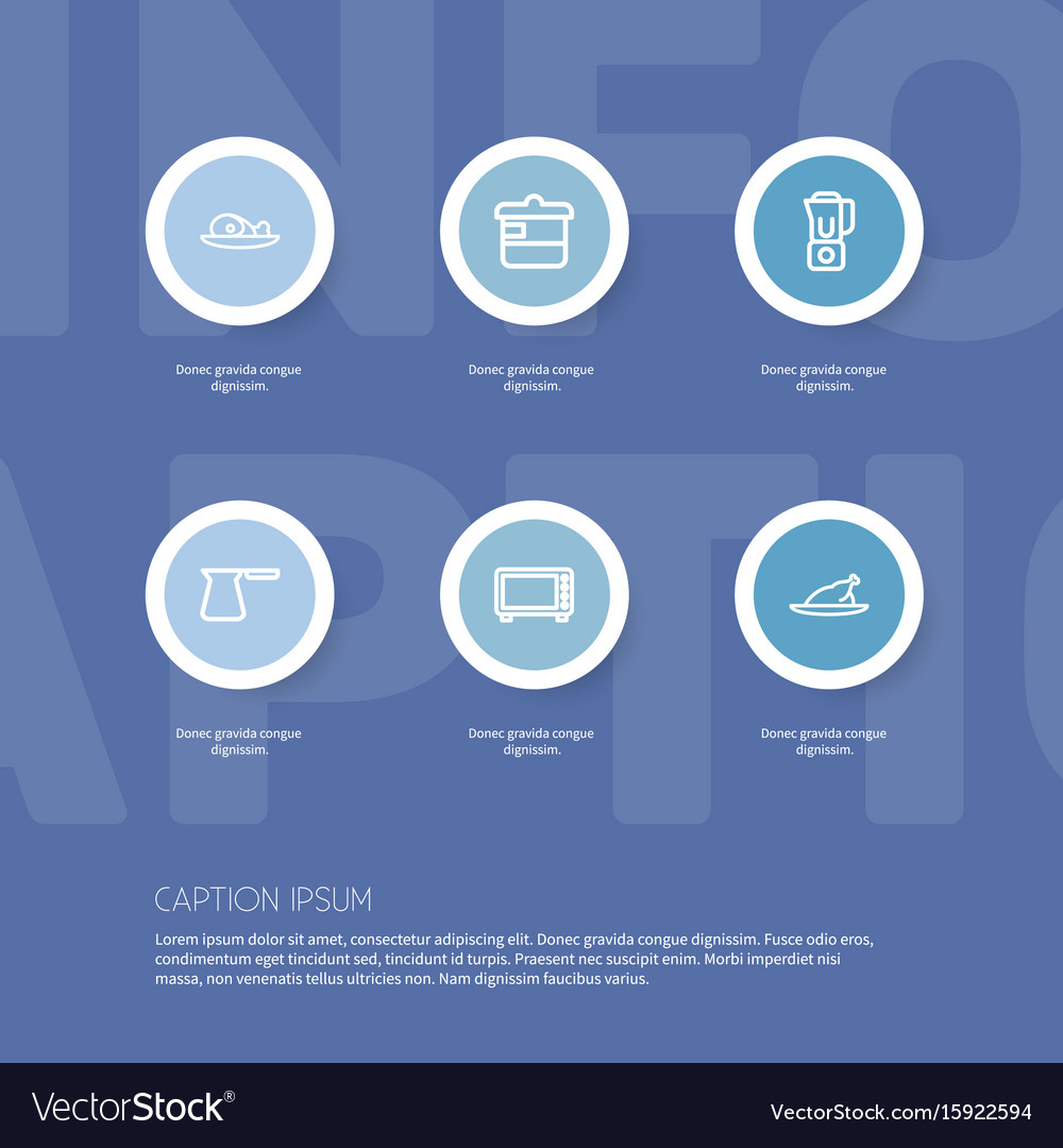 Set of 6 editable food outline icons includes Vector Image