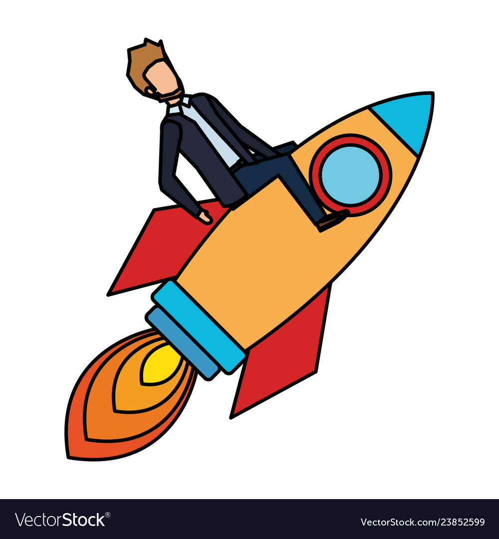 Businessman with rocket startup