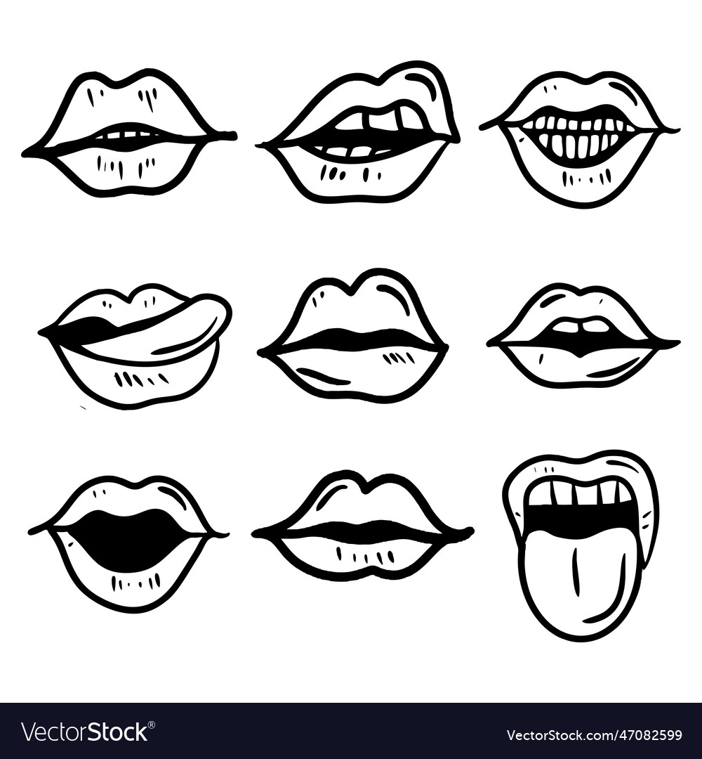 Hand drawn lips pose Royalty Free Vector Image