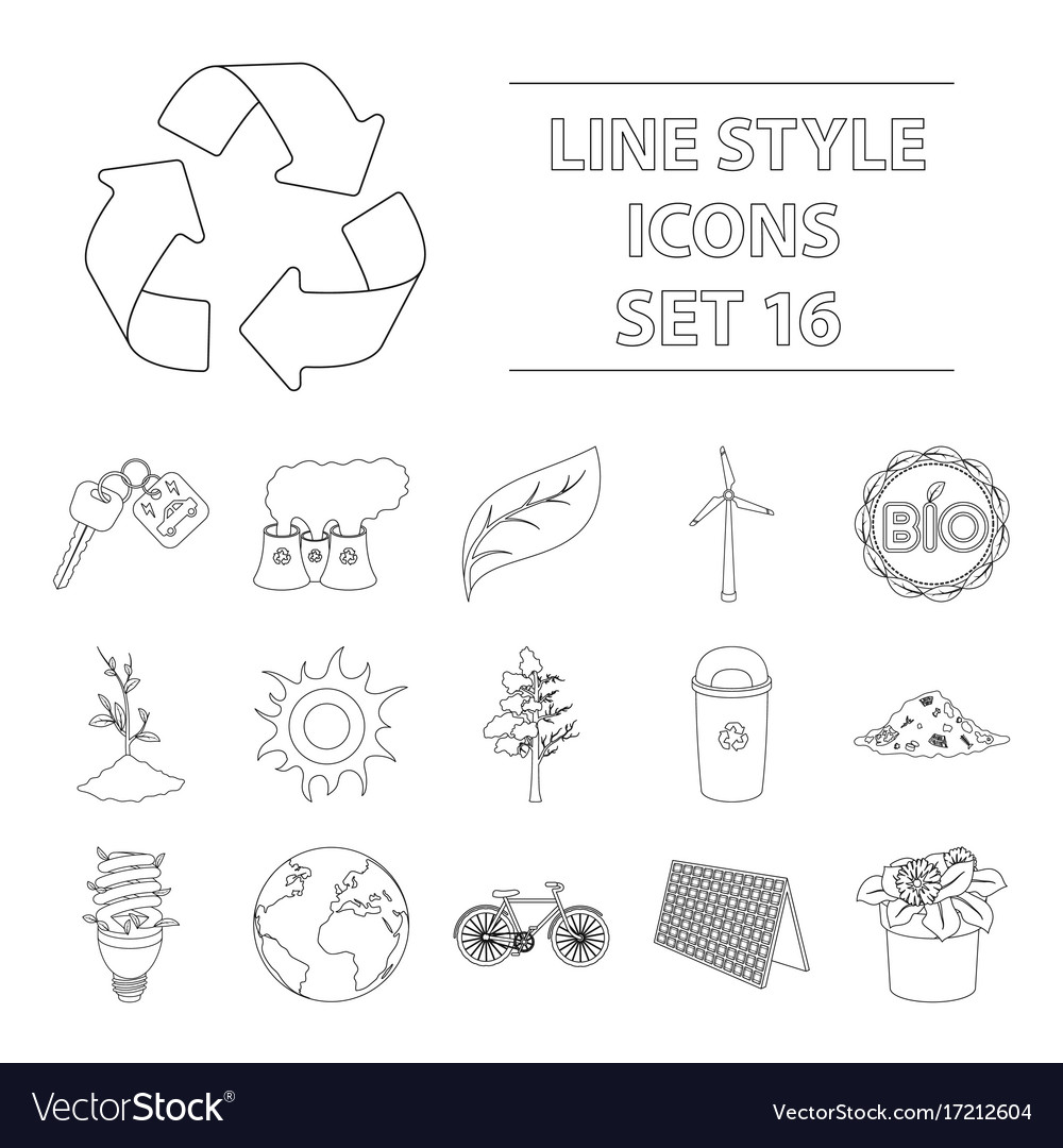 bio and ecology set icons in outline style big bio outline
