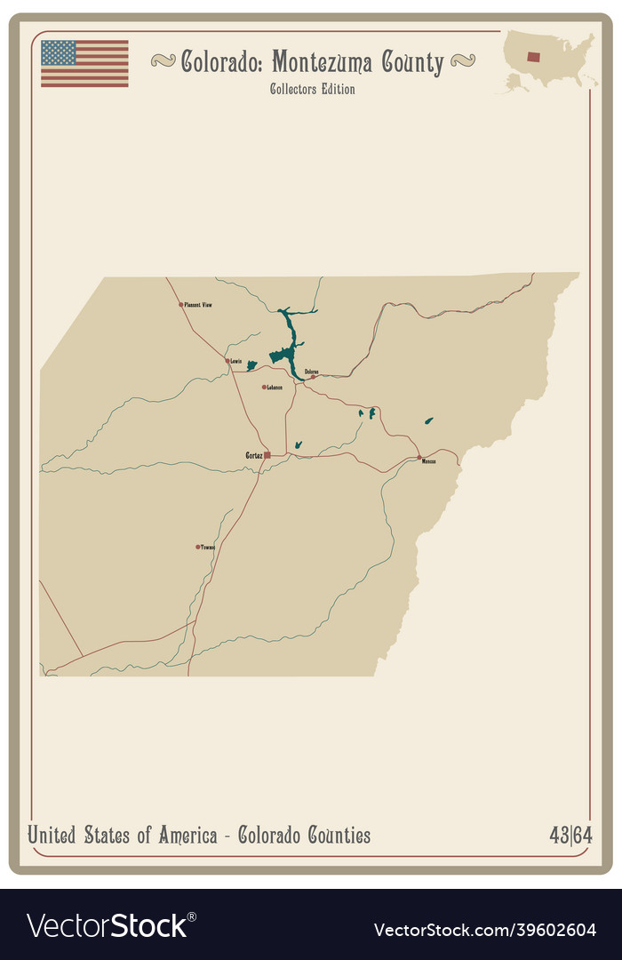 Map of montezuma county in colorado Royalty Free Vector