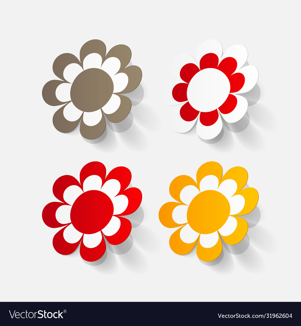 Realistic paper sticker flowers camomile