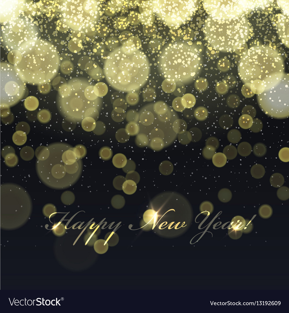 Happy new year golden lights background snowflakes