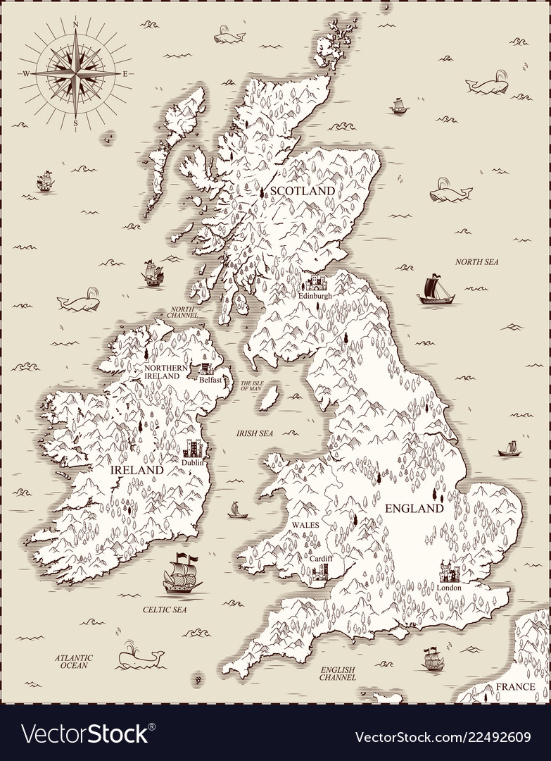 Old Map Great Britain Royalty Free Vector Image 