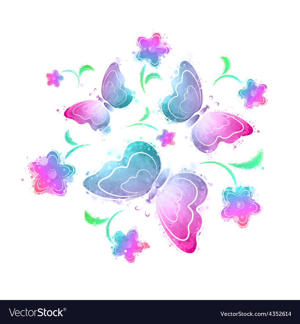 Butterflies and flowers watercolor Royalty Free Vector Image