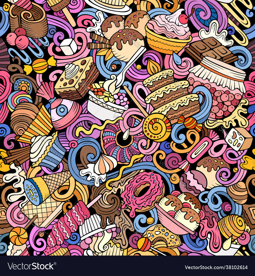 Cartoon doodles desserts seamless pattern Vector Image