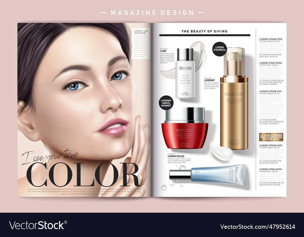 Cosmetic magazine template Royalty Free Vector Image