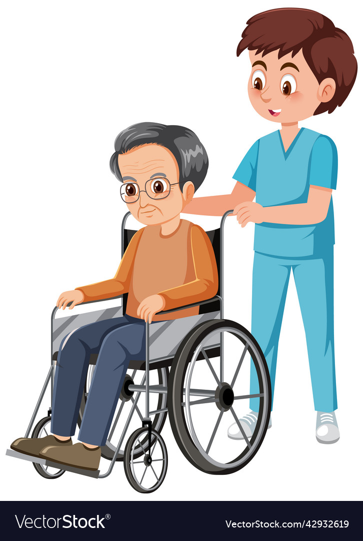 Caregiver with elderly man in wheelchair Vector Image