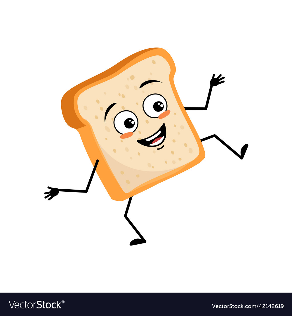 Cute Bread Character With Joyful Emotions Vector Image